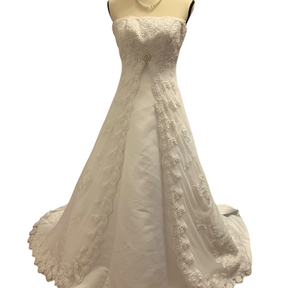 David's Bridal Michaelangelo Elegant White Strapless Wedding Dress sz 2